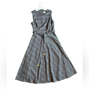 Calvin Klein Navy Plaid Houndstooth Belted Dress Size 6